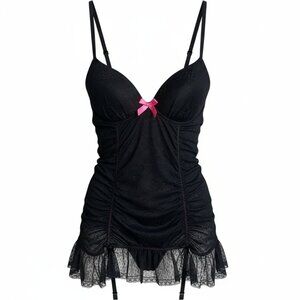 VS Sexy Little Things Black Lace Garter Chemise Bombshell 36C